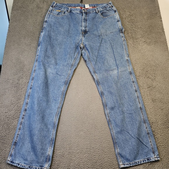 Berne Jeans Mens 42x36 Blue Flannel Lined Carpenter Workwear Pockets Rugged - Picture 1 of 13
